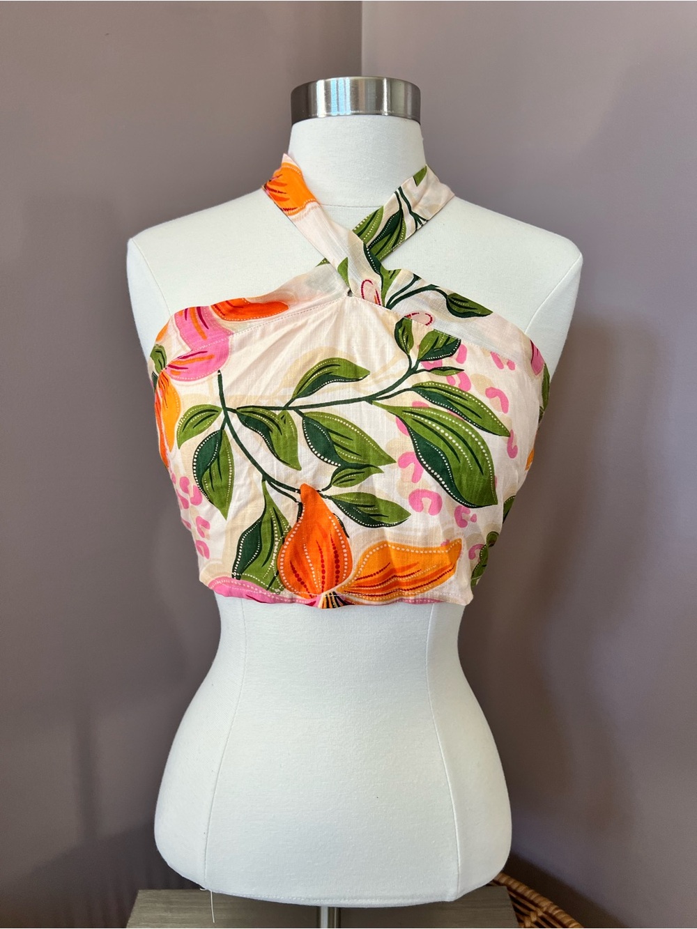 Floral Halter Crop Top in Pink and Orange